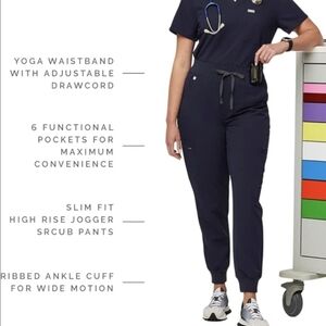 Figs Zamora High Rise Navy Blue Jogger Scrubs Small TALL